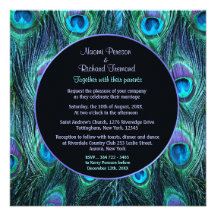 Peacock Feather Drama - Wedding Invitation Square