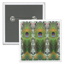 Peacock Feather - Fish Shaped Digitally Pinback Buttons