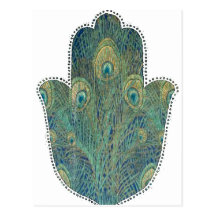 Peacock Feather Hamsa Postcards