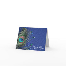 Peacock Feather Jewels Blue Thank You Greeting Card