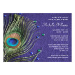 Peacock Feather Jewels Purple Bridal Shower Custom Announcements