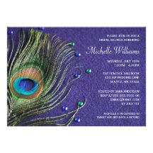 Peacock Feather Jewels Purple Bridal Shower Custom Announcements