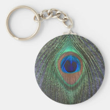 Peacock Feather on Grey Basic Keychain