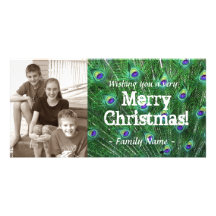 Peacock Feather Photo Christmas Card Photo Card
