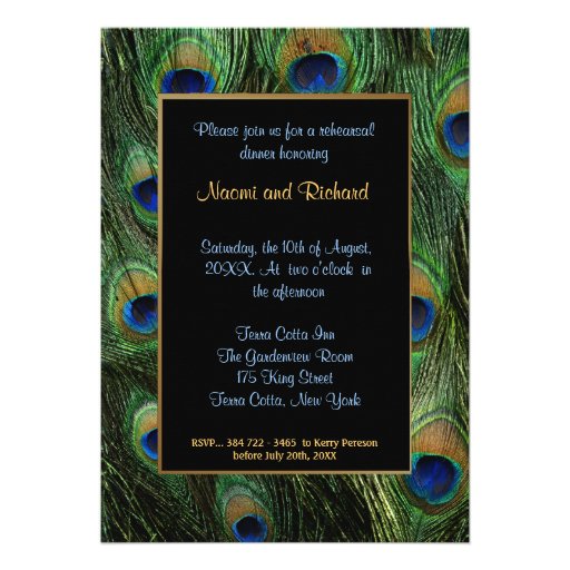 Peacock Feather Rehearsal Dinner Invitation