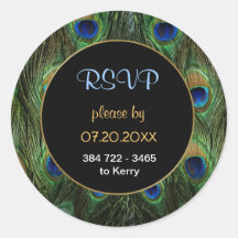 Peacock Feather RSVP Wedding Seal - Customize Round Sticker
