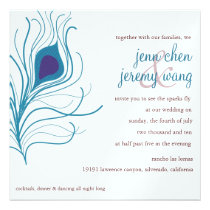 Peacock Feather Wedding eggplant & turquoise invitations