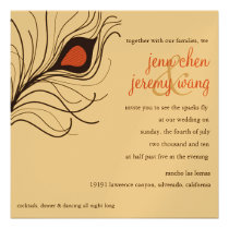 Peacock Feather Wedding Invitation Navy Blue Coral invitations