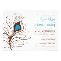 Peacock Feather Wedding invite, Brown invitations