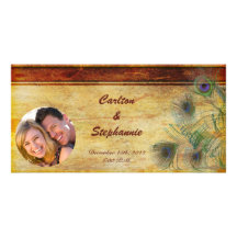 Peacock Feather Wedding Photo Announcement Custom Photo Card