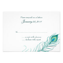 Peacock Feather Wedding Reply Card