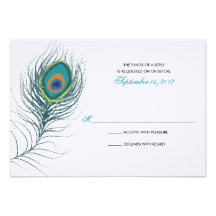 Peacock Feather Wedding RSVP Card Announcement