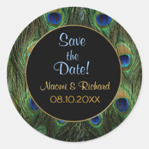 Peacock Feather Wedding Seal - Customize Round Sticker