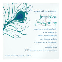Peacock Feather Wedding, teal blue invitations