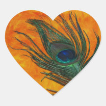 Peacock Feather with Orange Heart Sticker
