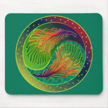 Peacock Feather Yin Yang 3 Mousepad