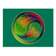 Peacock Feather Yin Yang 3 Postcards