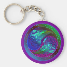 Peacock Feather Yin Yang 5 Key Chains