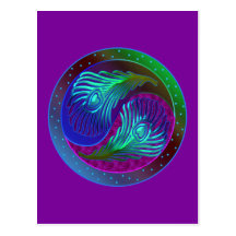 Peacock Feather Yin Yang 5 Post Card