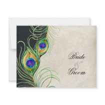 Peacock Feathers Black Damask RSVP Response Card