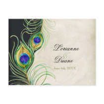 Peacock Feathers Black Damask RSVP Response Card