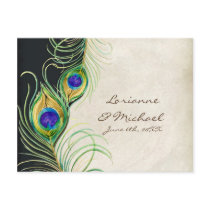 Peacock Feathers Black Damask RSVP Response Card