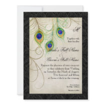 Peacock Feathers Black Damask Wedding Stationery Personalized Invitation