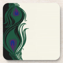 Peacock Feathers Border Drink Coasters