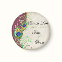 Peacock Feathers Damask Save the Date magnets