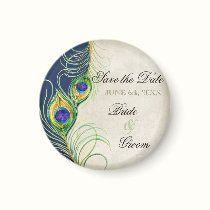 Peacock Feathers Damask Save the Date magnets