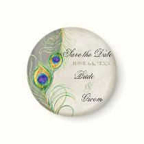 Peacock Feathers Damask Save the Date magnets