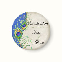 Peacock Feathers Damask Save the Date magnets