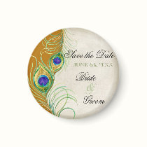 Peacock Feathers Damask Save the Date magnets