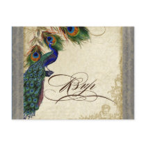 Peacock & Feathers Formal Wedding RSVP Response Postcard