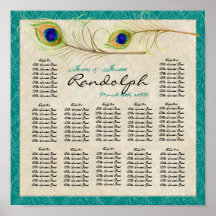 Peacock Feathers Reception Table Seating Chart Poster