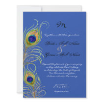 Peacock Feathers Royal Cobalt Blue Wedding Invites