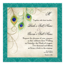 Peacock Feathers Wedding Invitation - Teal Blue