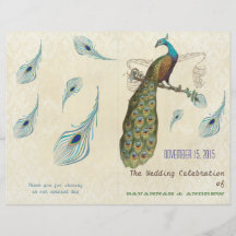 Peacock Feathers Wedding Program Personalized Flyer