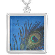 Peacock Feathers with Dark Blue Necklace