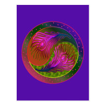 Peacock Feathers Yin Yang 2 Postcard