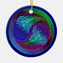 Peacock Feathers Yin Yang Ornament