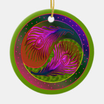 Peacock Feathers Yin Yang Ornament