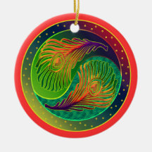 Peacock Feathers Yin Yang Ornament