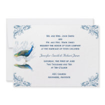 Peacock Garden in Blue White Wedding Invitation