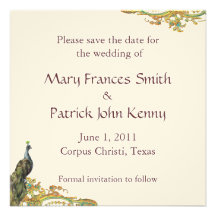 Peacock Gold Filigree Save the Date Invitation