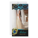 Peacock Graduation Photo Card Blue Gold Vertical photo cards