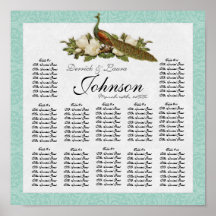 Peacock Magnolia Floral Swirl Damask Wedding Poster