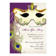 Peacock Masquerade Mask Ball - Mardi Gras Party Announcement