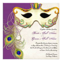 Peacock Masquerade Mask Ball - Wedding Invitation