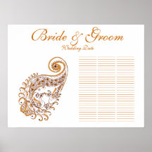 Peacock Paisley Henna Art Guest Signature poster